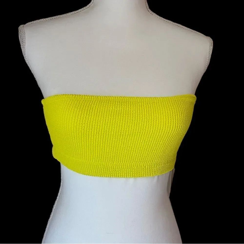 Good American Crinkle Basic Bandeau Electric Yellow Size 1/2 NWT
